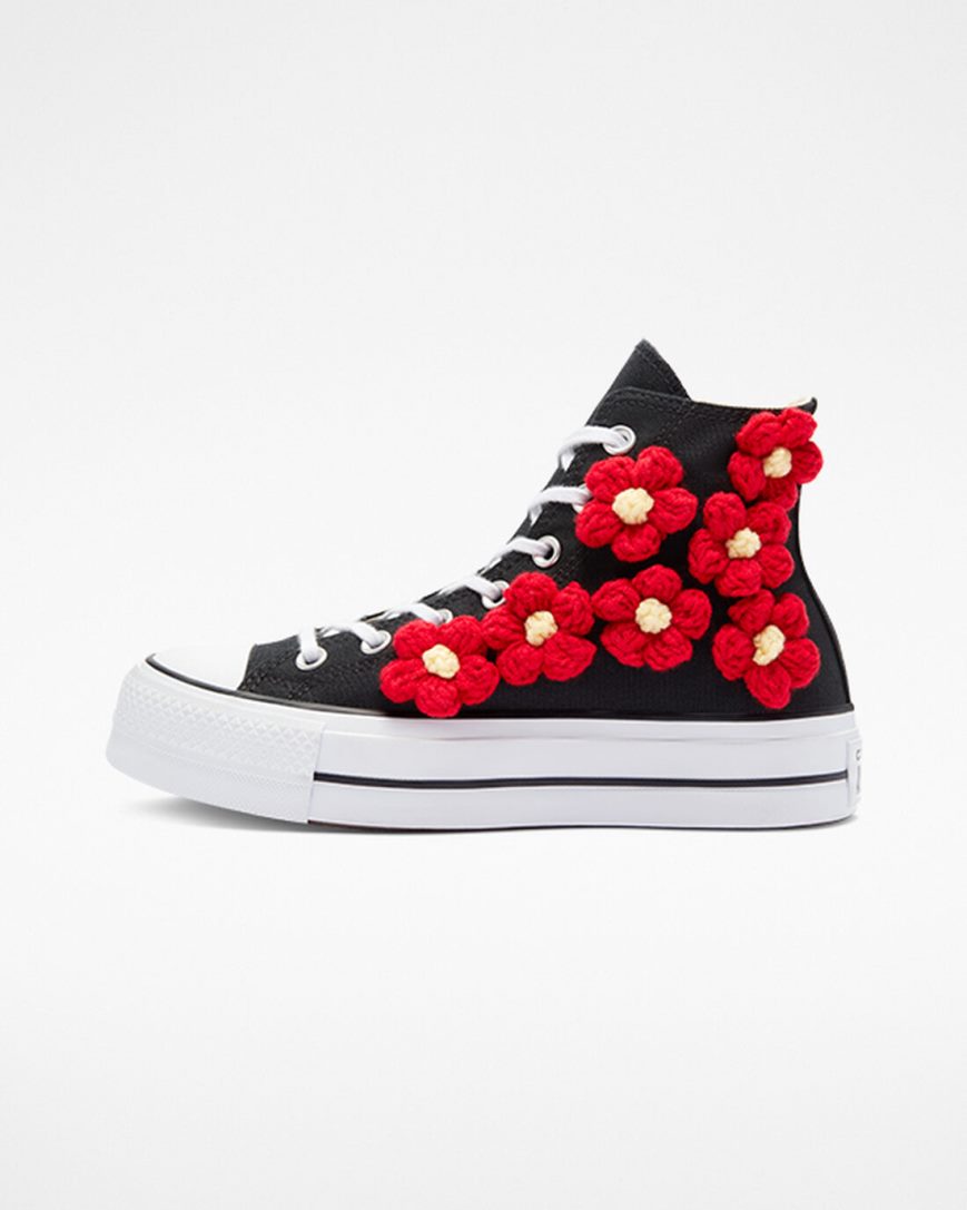 Dámské Boty Na Platformy Converse Chuck Taylor All Star Lift 3D Floral Vysoké Červené Kytičkované | CZ VEAR36